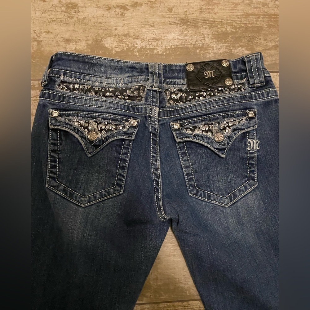 Miss Me Sequin Distressed Bootcut Jeans. - Picture 12 of 13